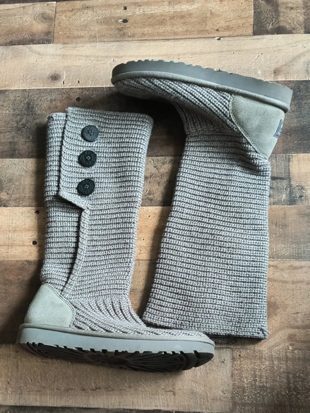 UGG Classic Cardy Gray Wool Blend Knit Boots Sz 10 Women